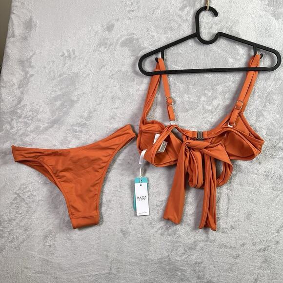 SeaFolly Australia Bikini Swimsuit Size 10 Orange/Rust Wrap Top Strappy Bottoms - Picture 8 of 12